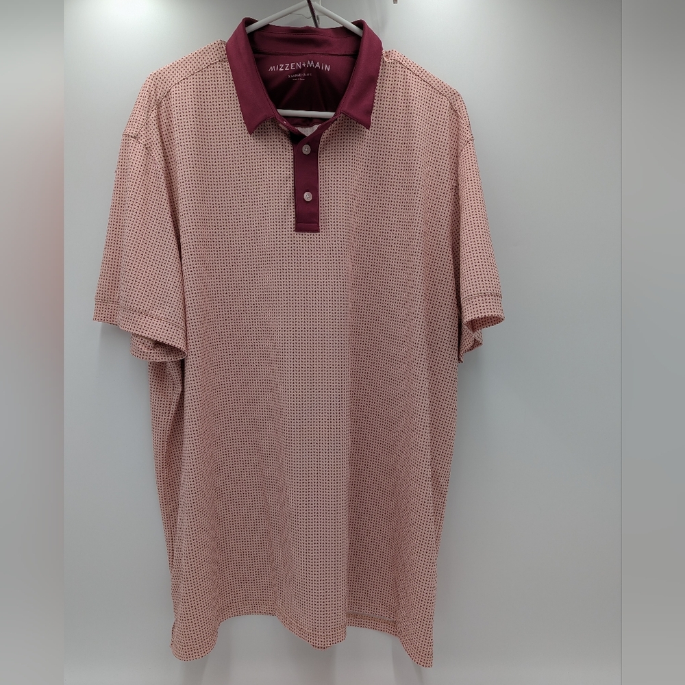 Mizzen+Main Men's XL Classic Fit Golf Polo Maroon Microprint Performance Shirt